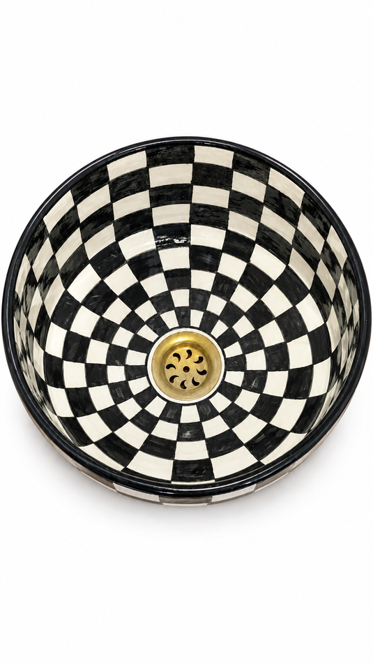 Checkered Ceramic sink With moroccan Style - Handmaded Sink