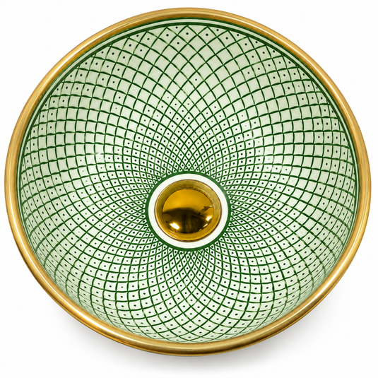 Green Moroccan Fish Scale Ceramic Sink with Gold Rim