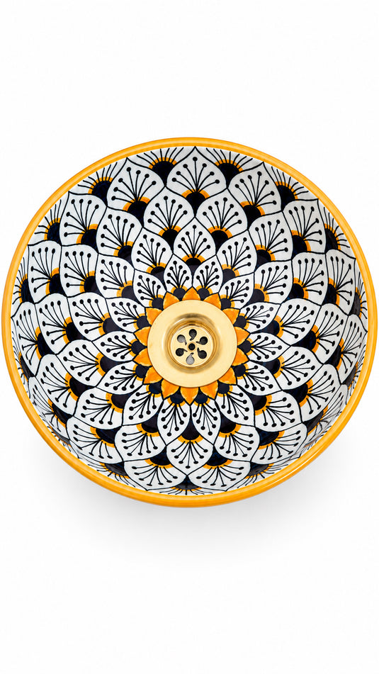 Golden Fan – Hand-Painted Moroccan Ceramic Vessel Sink
