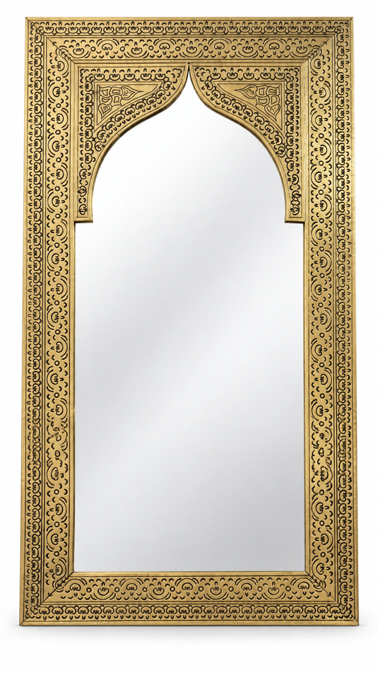 Handmade Moroccan Arched Mirror Frame in Gilded Brass, Full Length Wall Decoration
