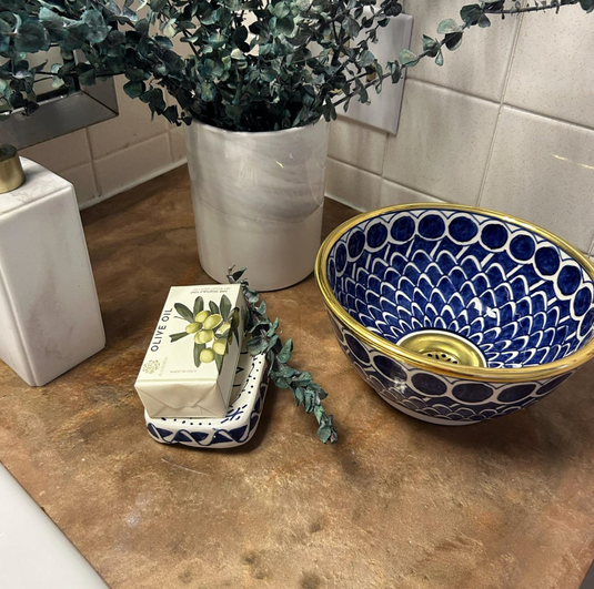 Hand Painted Blue Fish Scale Sink