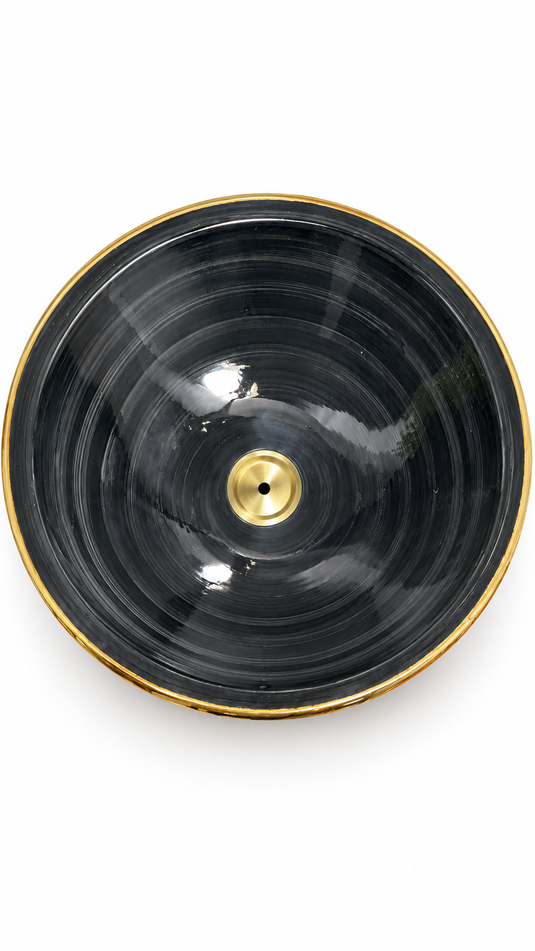 Moroccan Vessel Sink Gold Rim & Ceramic Bathroom Sink
