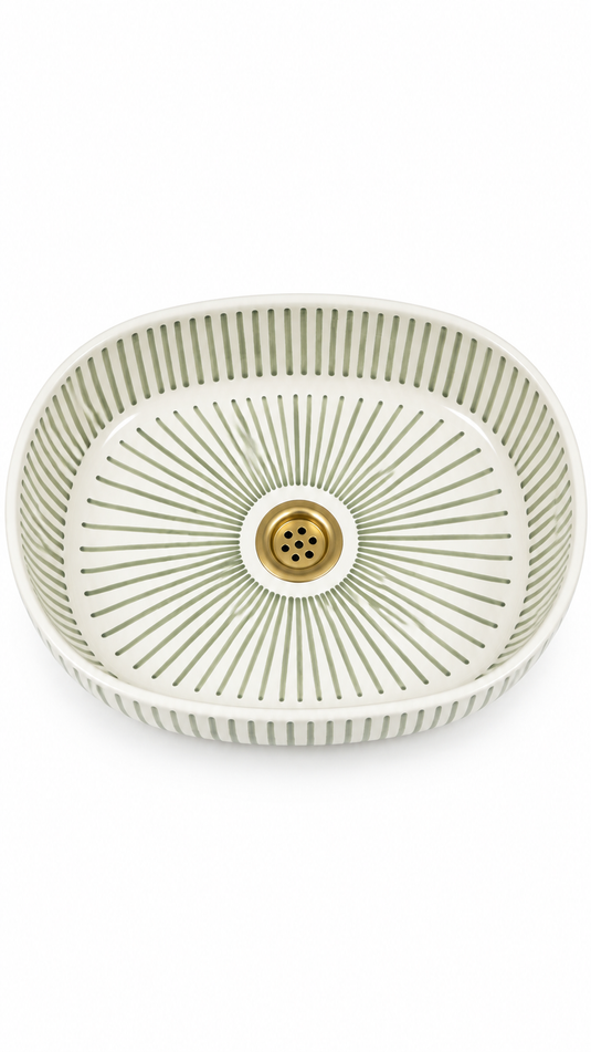 Sage Green Striped Oval Moroccan Ceramic Sink #020