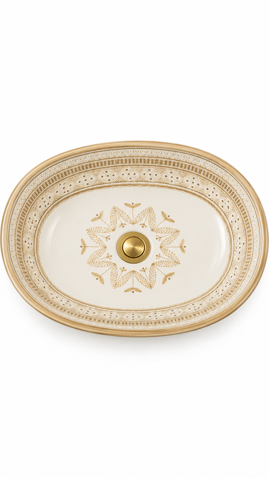 Sand Beige & Cream Ornate Moroccan Ceramic Sink #027