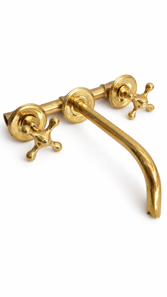 Wall Mounted Bathroom Sink Faucet Unlacquered Brass #02