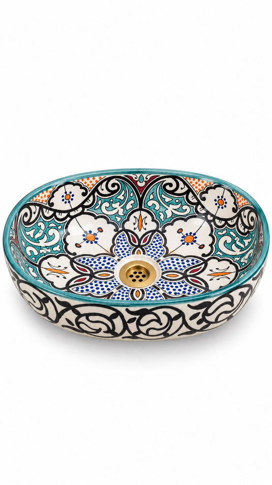 Turquoise and Multicolour Floral Moroccan Ceramic Sink #008