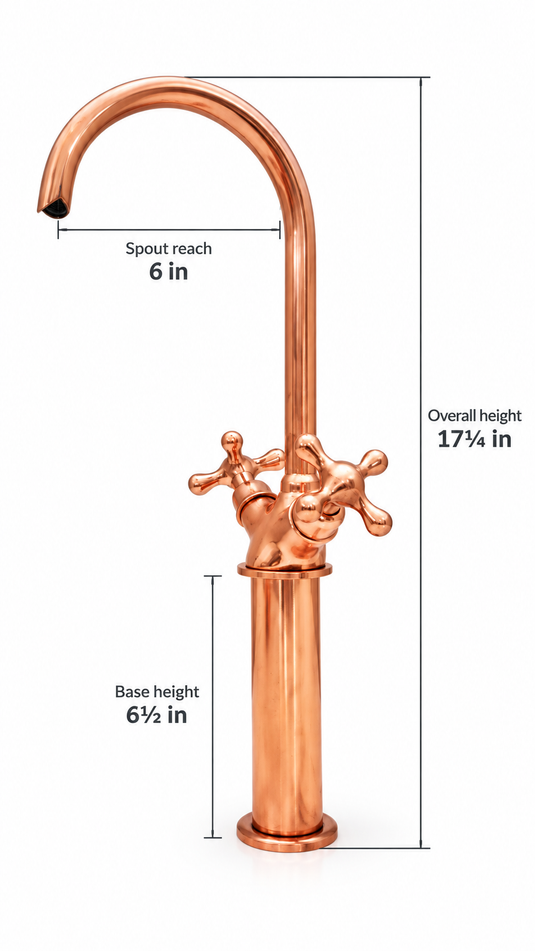 Moroccan Copper Bathroom Sink Faucet, Wall-Mounted Vessel Sink Tap with Cross Handles