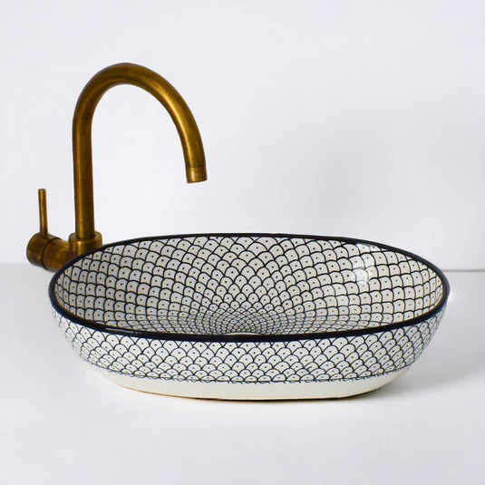 Hand-Painted Oval Bathroom Sink #016