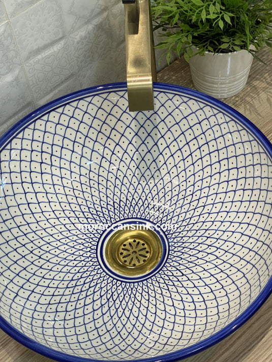 Luxury Minimalist Moroccan Hand Painted Pottery Basin - Moroccan Sink