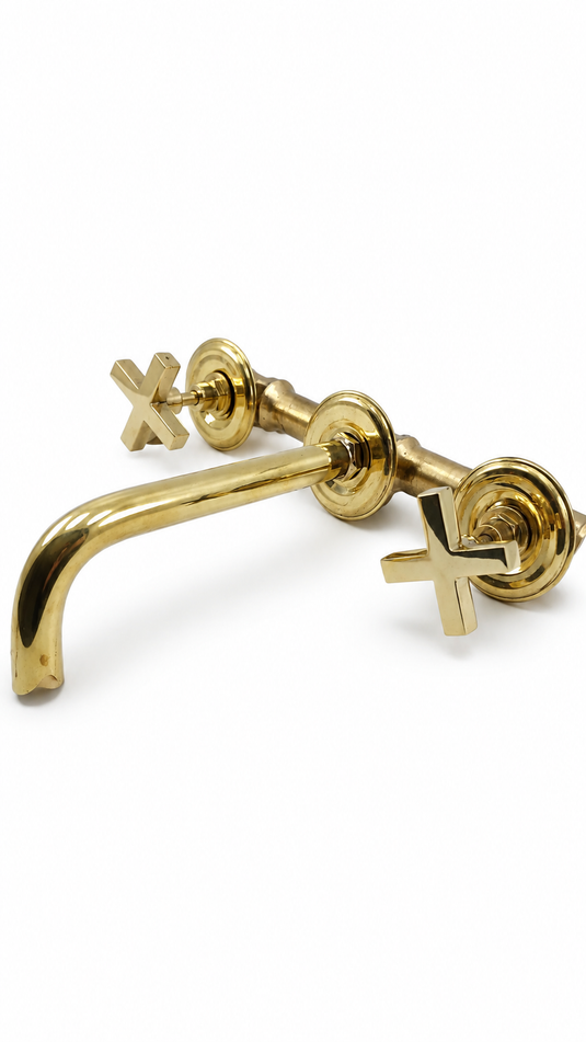 Unlacquered Brass Wall Mounted Bathroom Sink Faucet
