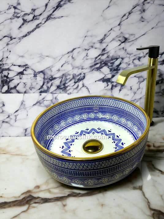 Gold Rim & Ceramic Bathroom Sink - Moroccan Sink