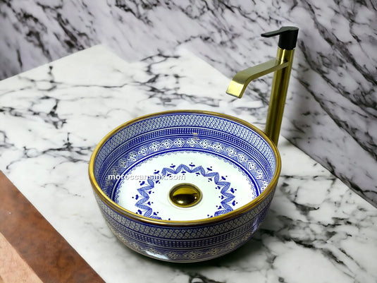 Gold Rim & Ceramic Bathroom Sink - Moroccan Sink