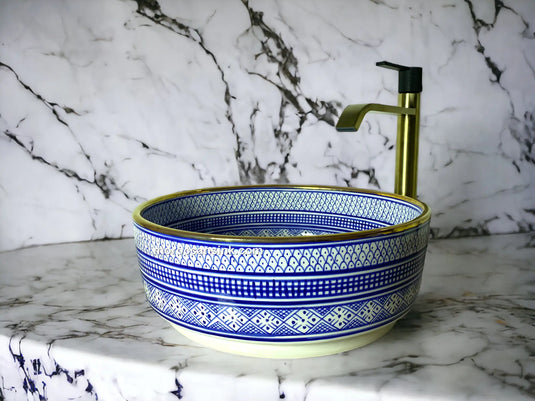 Gold Rim & Ceramic Bathroom Sink - Moroccan Sink