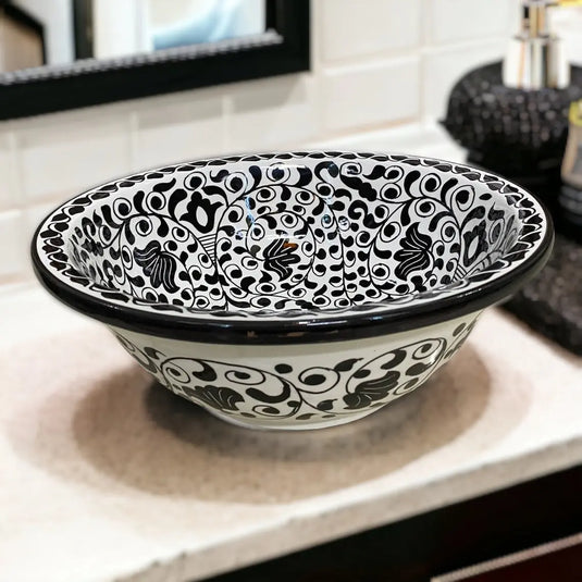 Round Hand Painted Bathroom Sink - Moroccan Sink