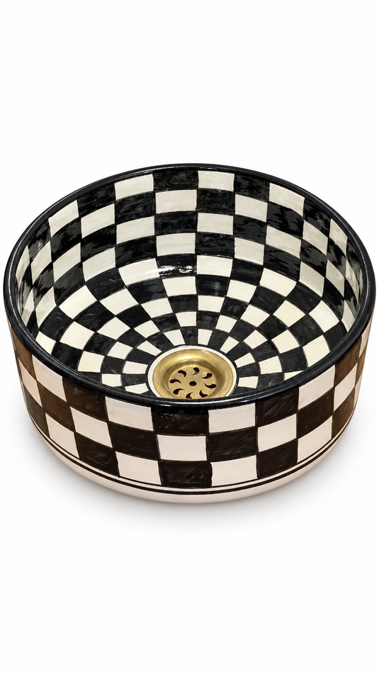 Checkered Ceramic sink With moroccan Style - Handmaded Sink