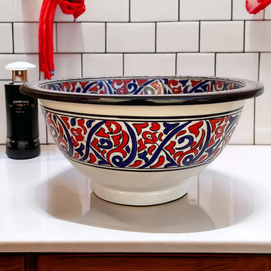 Round Hand Painted Sink For Bathroom & Kitchen - Moroccan Sink