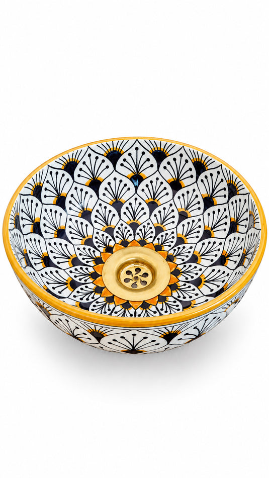 Golden Fan – Hand-Painted Moroccan Ceramic Vessel Sink