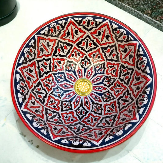 Round Hand Painted Ceramic Sink - Moroccan Sink