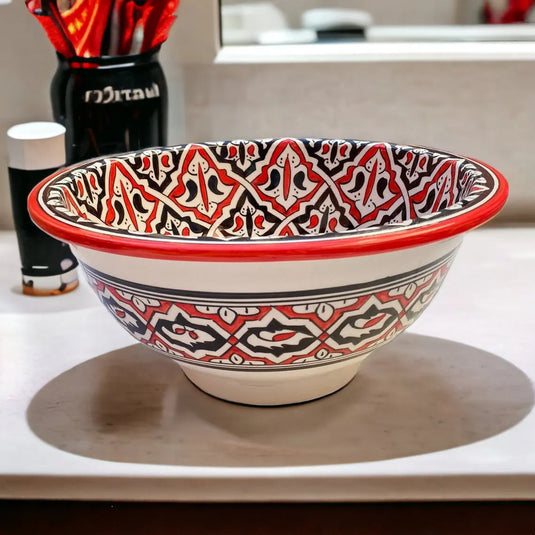 Round Hand Painted Ceramic Sink - Moroccan Sink