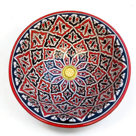 Round Hand Painted Ceramic Sink - Moroccan Sink