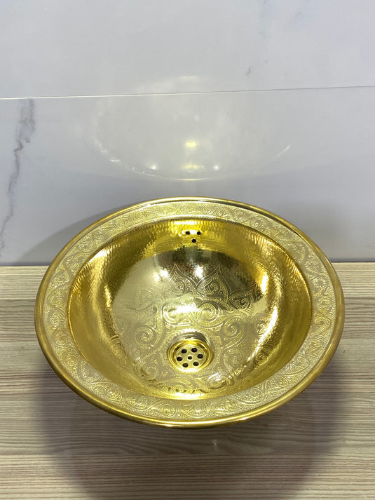 round sink , Hand engraved brass Moroccan sink hammered , Marrakech decor style vintage brass Sink, arabic bathroom , handmade pattern