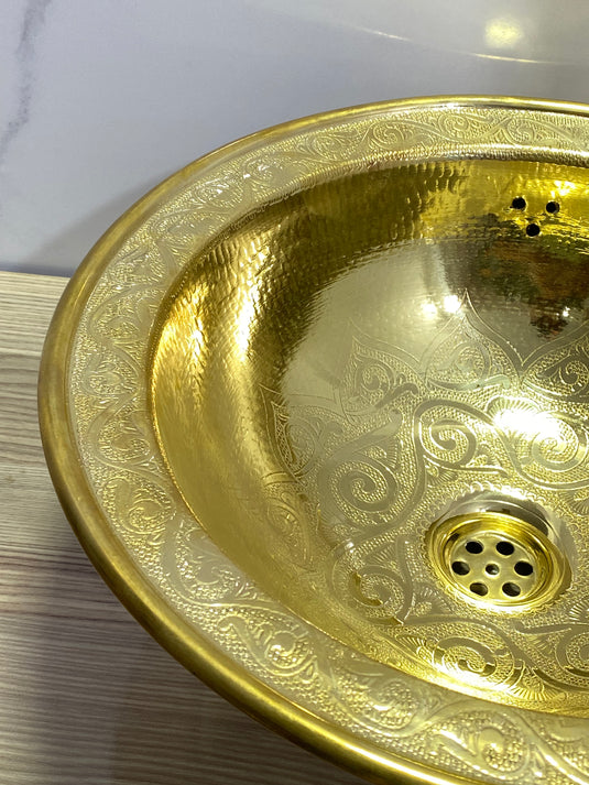 round sink , Hand engraved brass Moroccan sink hammered , Marrakech decor style vintage brass Sink, arabic bathroom , handmade pattern