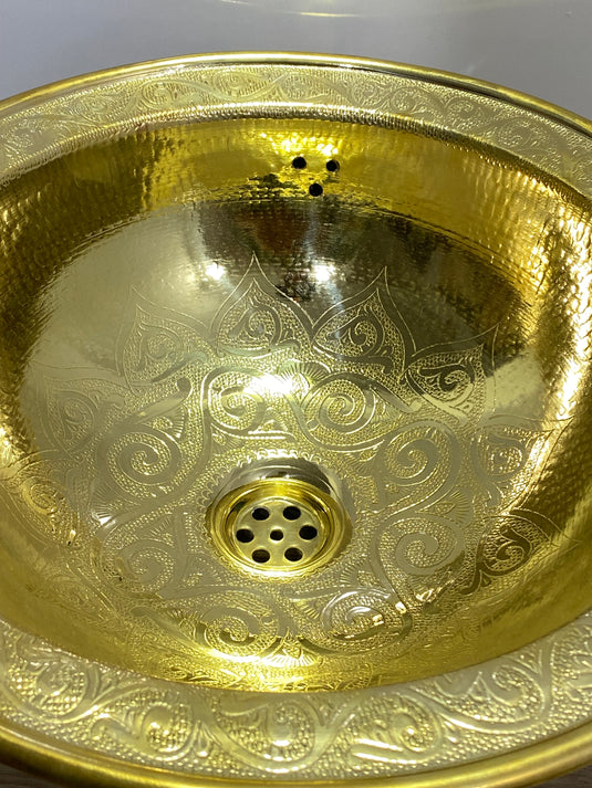 round sink , Hand engraved brass Moroccan sink hammered , Marrakech decor style vintage brass Sink, arabic bathroom , handmade pattern