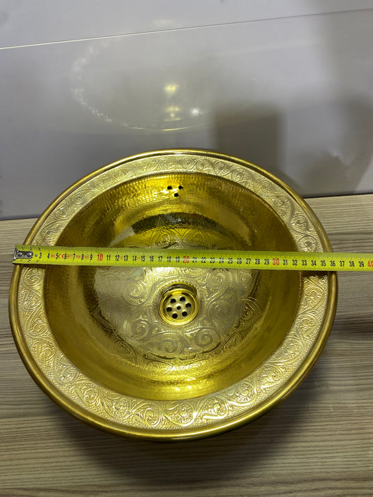 round sink , Hand engraved brass Moroccan sink hammered , Marrakech decor style vintage brass Sink, arabic bathroom , handmade pattern