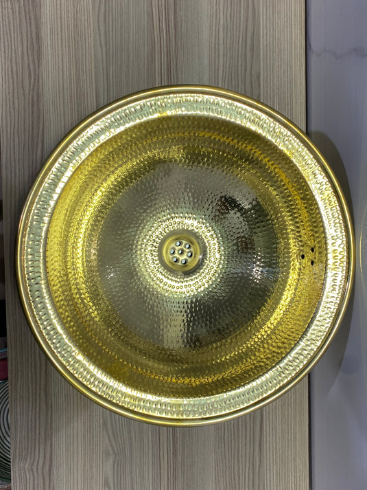 Round Brass sink , Hand engraved brass Moroccan sink hammered