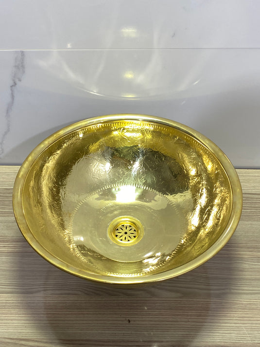 moroccan bathroom decor , sink Brass Moroccan sink hammered gold color .