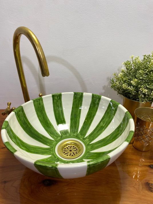 Green Hand Painted Bathroom & Kitchen Sink - Moroccan Sink