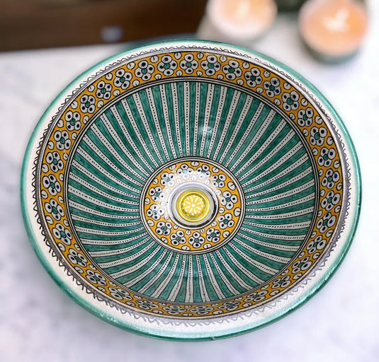 Round Hand Painted Bathroom Sink - Moroccan Sink