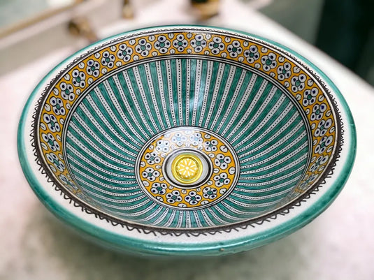 Round Hand Painted Bathroom Sink - Moroccan Sink