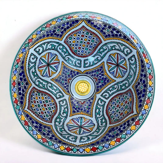 Round Washbasin Hand Painted Bathroom & Kitchen Sink - Moroccan Sink