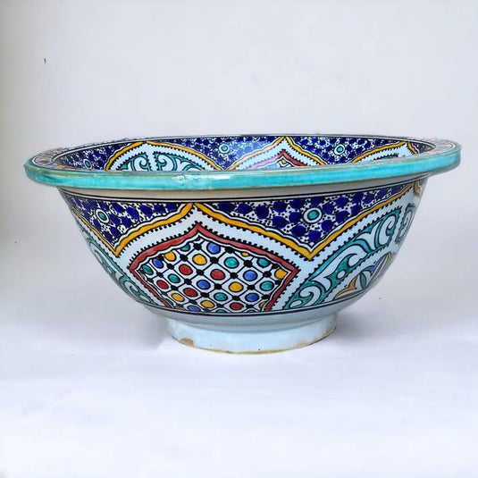 Round Washbasin Hand Painted Bathroom & Kitchen Sink - Moroccan Sink