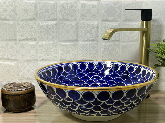 Hand Painted Blue Fish Scale Sink - Moroccan Sink