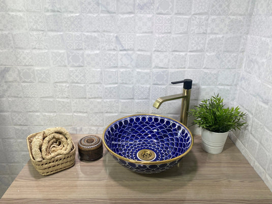 Hand Painted Blue Fish Scale Sink - Moroccan Sink