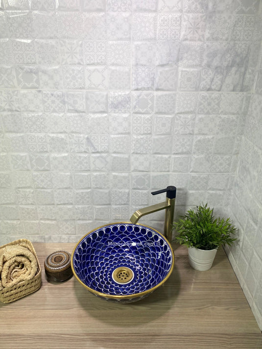 Hand Painted Blue Fish Scale Sink - Moroccan Sink