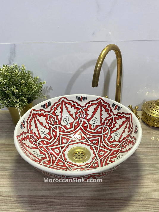 Red Hand Painted Bathroom & Kitchen Sink - Moroccan Sink