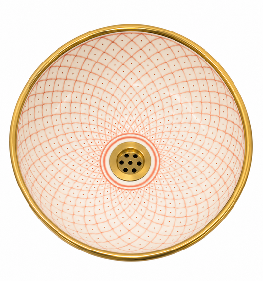 Moroccan Pink Fish Scale Ceramic Sink with Gold Rim
