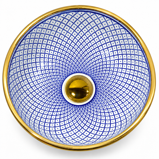 Blue Moroccan Fish Scale Ceramic Sink with Gold Rim