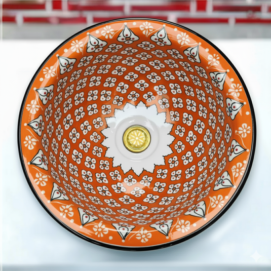 Hand-Painted Red Bathroom & Kitchen Sink