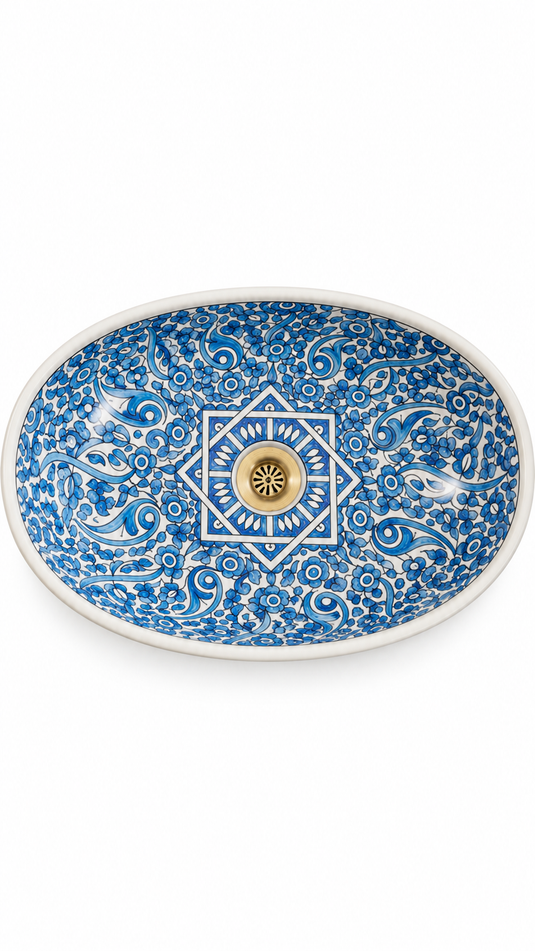 Blue and White Floral Moroccan Ceramic Sink #028
