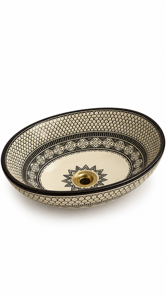 Black White Oval Moroccan Ceramic Sink #013