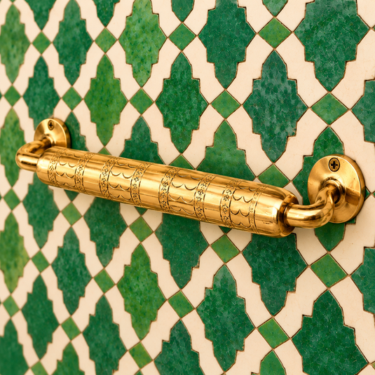 Handcrafted Moroccan Brass Towel Bar – Engraved Wall-Mounted Bathroom Decor