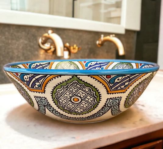 Hand Painted Round Washbasin Bathroom & Kitchen Sink - Moroccan Sink