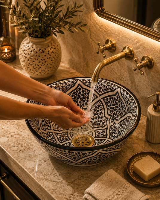 Ceramic sink for bathroom with moroccan style