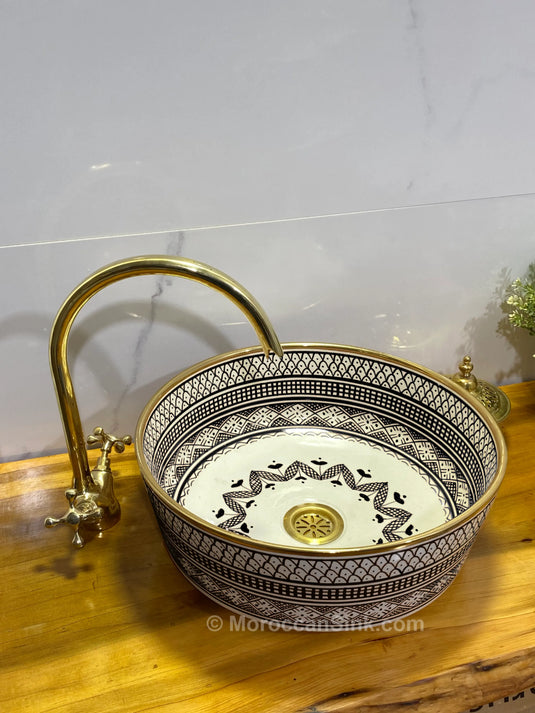 Gold Rim & Ceramic Bathroom Sink - Moroccan Sink