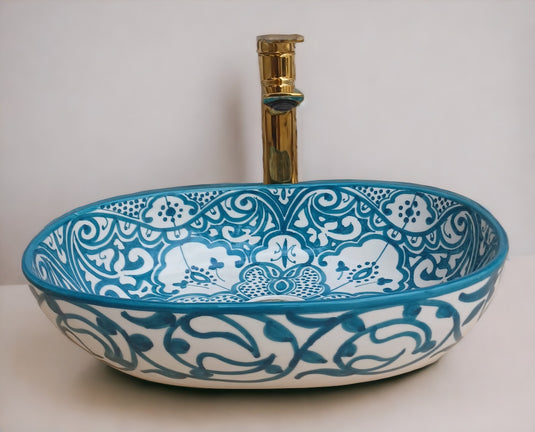 Hand-Painted Oval Bathroom Sink #007