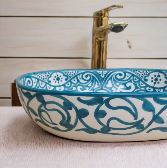 Hand-Painted Oval Bathroom Sink #007